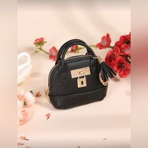 Black Mini Handbag with Scarf Accent